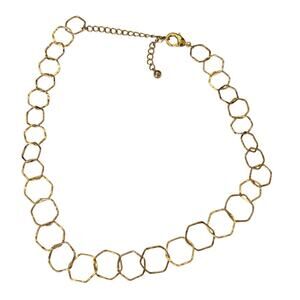 Modern Geometric Gold Tone Necklace with Open Hexagon Links Adjustable 18 to 22